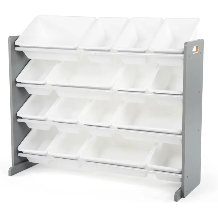 estantería para niños, estantería organizadora para juguetes con 16 cajas de almacenamiento, natural/blanco - 1