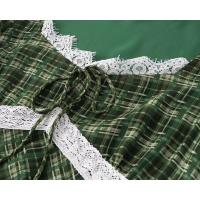Vestido largo verde de verano estilo Spice Girl, con encaje a cuadros retro francés, estilo vacacional, temperamento, cintura delgada. - details 4