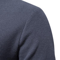 Camiseta de manga corta de punto con cuello Henry, camiseta informal de cuello redondo de color sólido para hombre, camiseta de gofre de talla europea - details 7