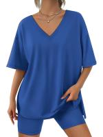 Ropa de descanso para mujer, conjunto de 2 piezas, camiseta de manga corta de gran tamaño, chándal de playa, pantalones cortos, conjunto S-XXL - details 1