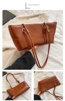 Bandolera de cuero de charol elegante, bolso de gran capacidad de estilo coreano dulce para las axilas, bolso de mano liso de Color sólido para ir al trabajo al aire libre - details 9