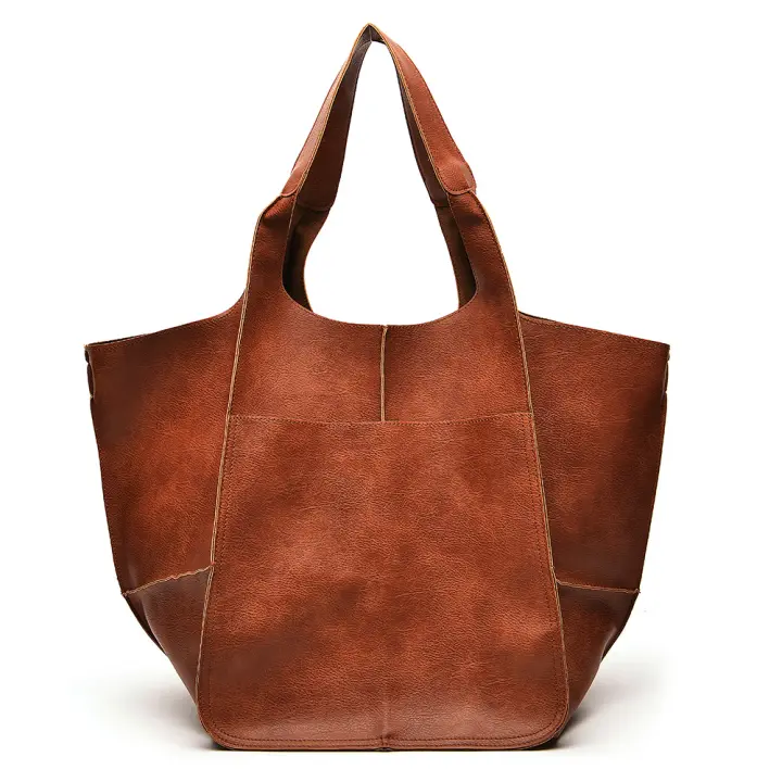 Nueva mujer retro simple nuevo bolso grande simple de cuero suave de gran capacidad de hombro portátil bolso grande - 1