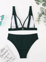 Bikini unicolor para mujer, traje de baño Sexy, conjunto de Bikini con Push-up, traje de baño brasileño, ropa de playa para verano - details 14