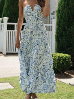 Nueva moda mujer vestido largo elegante sin mangas con cuello Halter vestido Floral vestido de verano gran oferta S-XL - details 17
