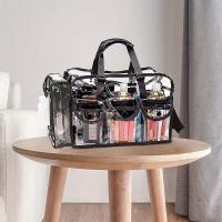 Bolsa organizadora de maquillaje Unisex impermeable, transparente, espaciosa, resistente con correa ajustable y bolsillos externos - details 0