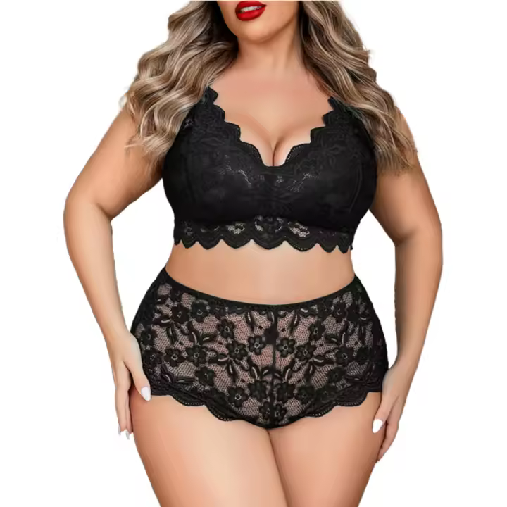 Conjunto de lencería de talla grande para mujer, sexy, De, ropa interior, cintura alta, nuevo conjunto de ropa interior térmica - 1