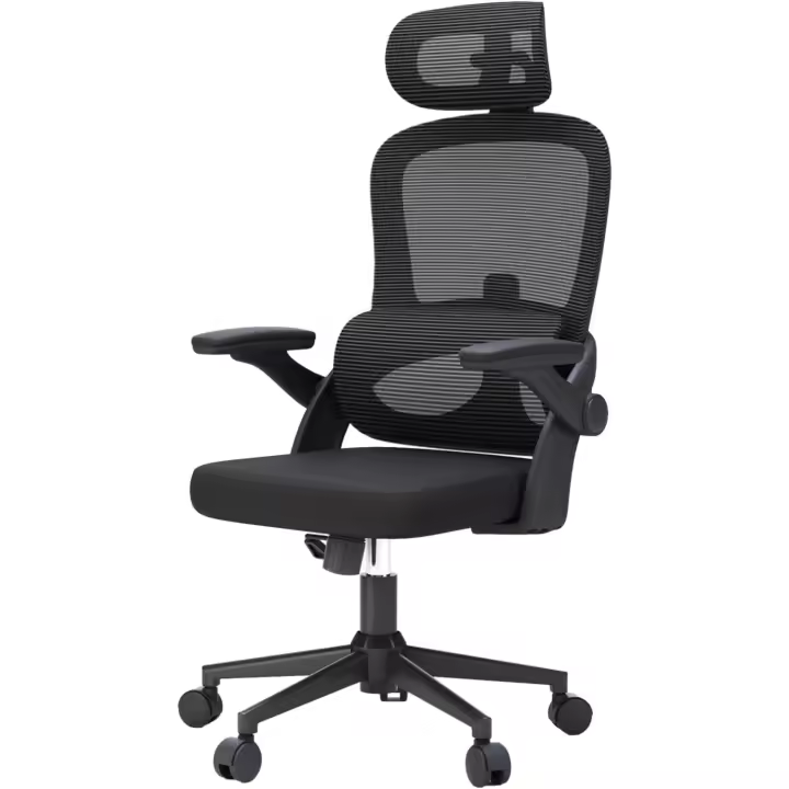 Silla ergonómica Escritorio, Silla de Oficina Grande y Alta con reposabrazos Plegables, Soporte Lumbar Ajustable Silla Escritorio, Silla Oficina ergonómica para Uso doméstico - Negro - 1