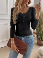 Camiseta de cuello en U para mujer 2025, moda otoño invierno, top de manga larga, ropa popular coreana para mujer - details 3