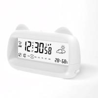 Pantalla de reloj despertador digital con retroiluminación de temperatura y humedad semanal ‌   Linda forma de gato para niños adultos junto a la cama con pilas - details 0