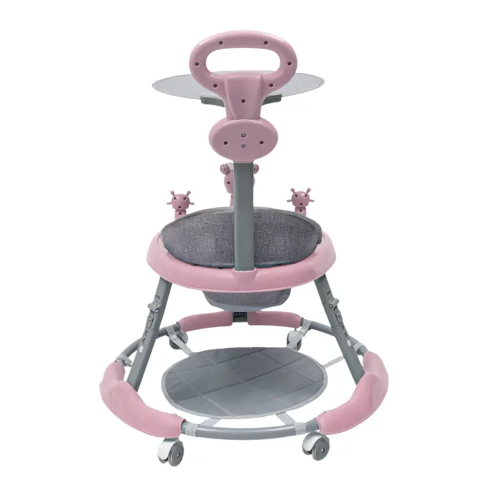 Andador plegable con música para bebé, coche de juguete ajustable, color rosa - 1