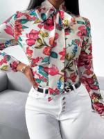 Moda para Mujer Blusa con Pajarita y Estampado Floral Vestido de Oficina a la Moda - details 1
