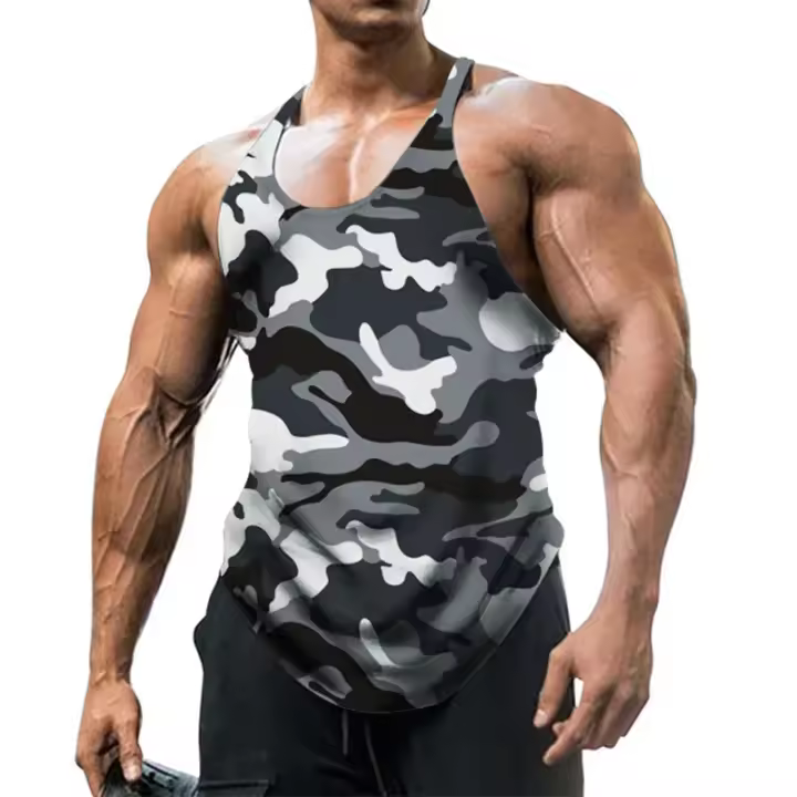 Camiseta de camuflaje para Fitness, camiseta sin mangas, chaleco de gimnasio para culturismo, camisetas de culturismo transpirables con cuello redondo a la moda - 1