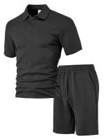 Los hombres de verano de manga corta Traje de Jacquard Casual Sports Hombres Slim Lapelado POLO Camisa de manga corta Traje - details 2