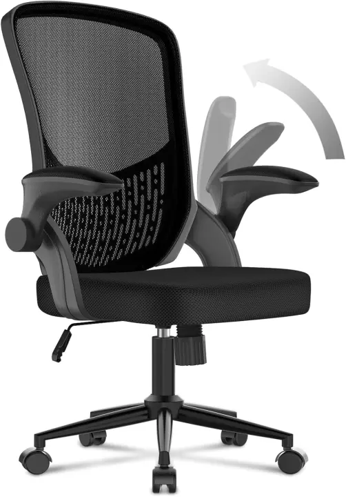 Silla de Oficina, Silla de Oficina Ergonómica con Brazos Abatibles 90 ° , Soporte Lumbar de Diseño Exclusivo, Tapicería de Malla Transpirable, Silla de Escritorio Giratoria 360 ° , Blanco - 1