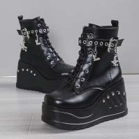 Dropshipping logo estilo gótico tacones súper altos tobillo zapatos de mujer botas con cordones - details 3