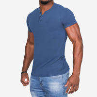 Camiseta de manga corta Henley para hombre, ropa informal de algodón, color blanco, azul vaquero, M-6XL, paquete de 2 - details 10