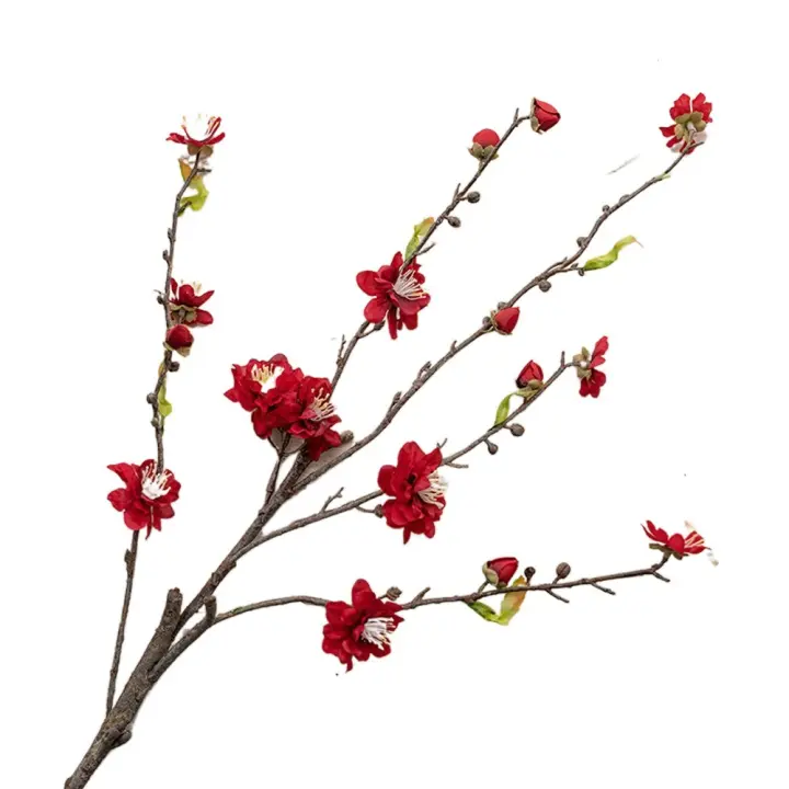 Rama de flor de melocotón Artificial de 79cm, flor de ciruelo de seda de plástico de tacto Real, flor falsa elegante, decoración de jardín al aire libre - 1