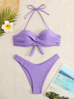 Bikini con Push-Up para mujer, traje de baño liso con tirantes, bañador Sexy con Tanga, ropa de playa para verano, 2024 - details 23
