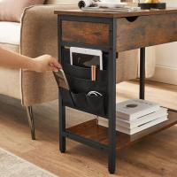 Mesa Lateral Adelgazada con Multienchufe Mesa de Noche para Sala de Estar y Dormitorio en Marrón Rústico y Negro - details 8