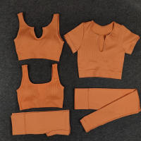 Conjunto de Yoga acanalado sin costuras para mujer, Sujetador deportivo de entrenamiento, trajes de gimnasio, pantalones cortos de Fitness, conjuntos de pantalones cortos deportivos de cintura alta para correr - details 2