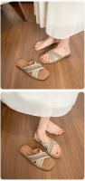 Sandalias retro de suela plana tejida con tiras cruzadas para mujer, diseño de nicho para exteriores de verano. - details 2