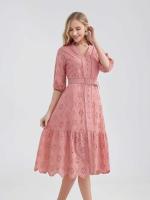Marwin-Vestido de algodón con agujeros para mujer, Vestido informal de cintura alta con volantes y cuello en V, con volantes - details 5