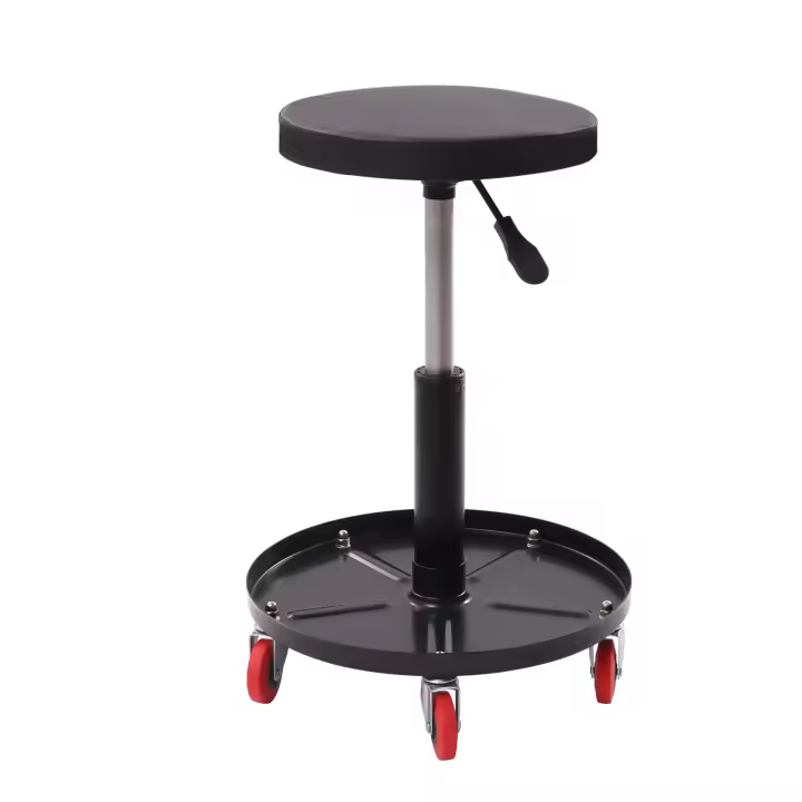 Taburete de garaje con ruedas, asiento ajustable para taller mecánico con 5 ruedas, acero de 300 libras + PU para interiores, varios talleres de reparación/mantenimiento de automóviles, oficinas - 1