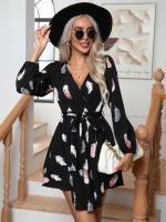 Vestido corto de manga larga con cordones para mujer, minivestido Vintage elástico, elegante y bonito, de lujo, promoción - details 5