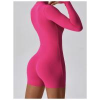 Mono deportivo de manga larga con cremallera frontal para mujer, mono con control de barriga, pantalones cortos de yoga, mono deportivo de una pieza - details 13