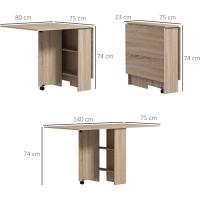 Mesa Plegable de Comedor Mesa de Cocina Plegable con Ruedas Alas Abatibles y Estantes para 4-6 Personas 75x140x74 cm Cemento Gris - details 20