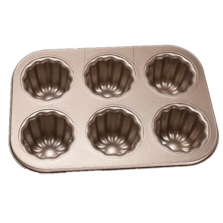 Molde antiadherente de acero al carbono para hornear pasteles, herramienta para hornear, molde para Canele de 6 cavidades - 1
