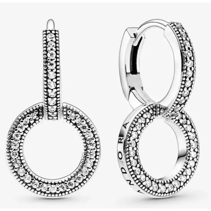 Pendientes doble abrazo de plata brillante - 1