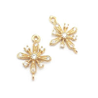 Abalorios de latón y circonita de Color dorado de 18K con 2 agujeros, abalorios de conexión de copos de nieve y flores, accesorios para pendientes para hacer joyas Diy de alta calidad - details 7