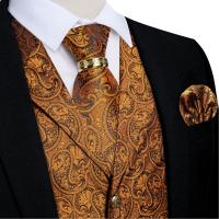 Traje de seda de cachemira azul real de lujo, conjunto de chaleco y corbata con anillo de dragón de metal, pañuelo, gemelos, chaleco de esmoquin para graduación y boda - details 18
