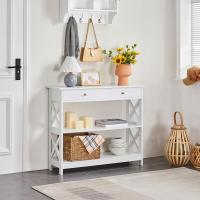 Mueble Auxiliar Vintage Consola Recibidora Estrecha Cajón Gran para Sala Diseño de Pasillo Blanco - details 2