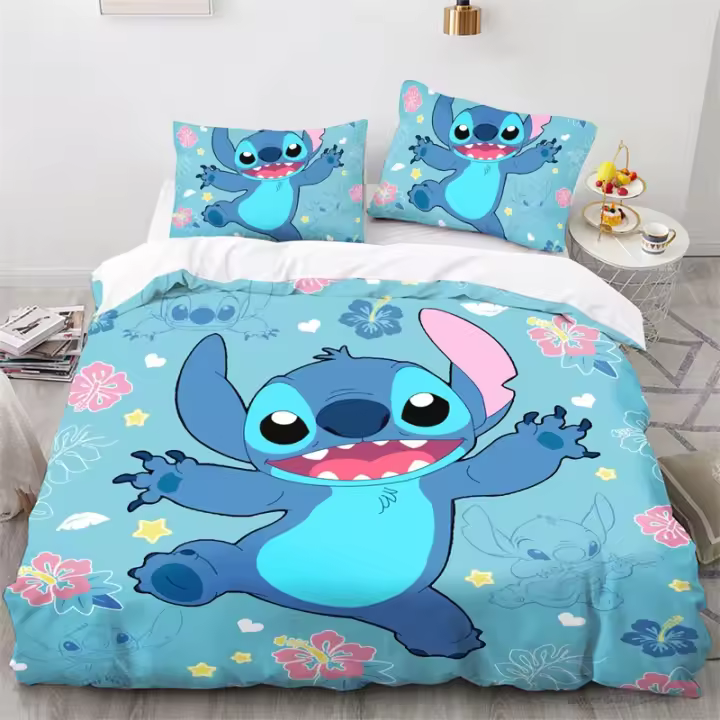 Conjunto de Ropa de Cama de Dibujos Animados de Stitch Dulce Cubierta de Edredón para Niños - 1