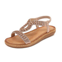Sandalia 2025 sandalias de diamantes de imitación con punta redonda estilo plano ahuecado, zapatos cómodos de mujer para el verano - details 3