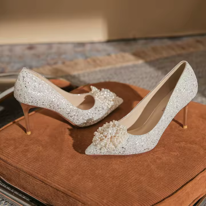 Zapatos de Novia de Tacón Alto Microfibra para Forro, Cuero Sintético para Exterior - 1