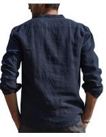 Camisa informal de lino para hombre, camisa de manga larga con cuello en V, ropa de playa, 2024 - details 12