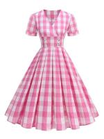 Elegante Vestido Rockabilly de Cintura Alta con Cuadros Blancos y Negros - details 9
