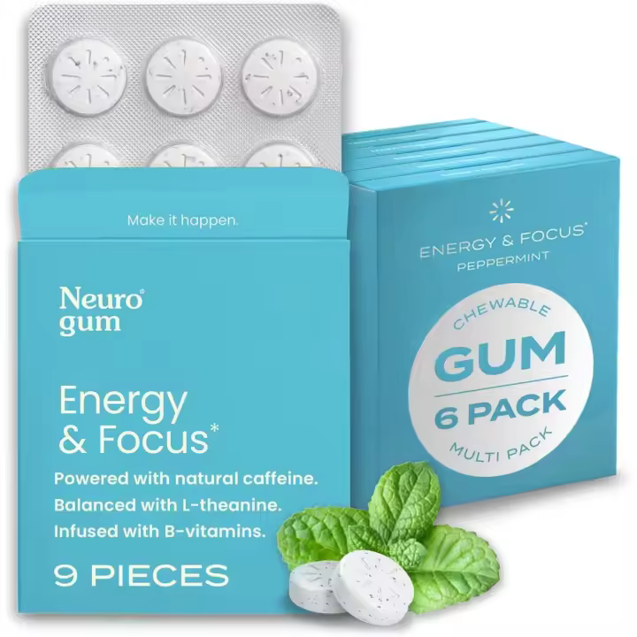 Chicle NeuroGum caliente (54 piezas) sin azúcar con cafeína L-teanina + vitamina B12 B6 suplemento de enfoque energético nootrópico para mujeres y hombres - 1