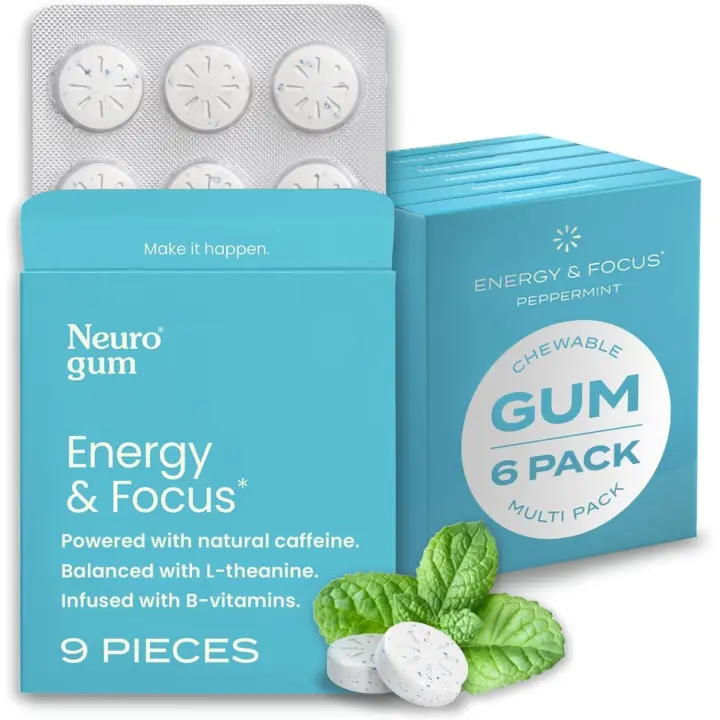 Chicle NeuroGum caliente (54 piezas) sin azúcar con cafeína L-teanina + vitamina B12 B6 suplemento de enfoque energético nootrópico para mujeres y hombres - 1