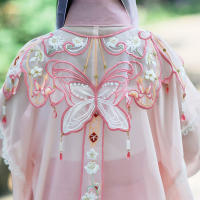 Conjunto rosa Hanfu para niña, horquilla de gama alta con hombro de nube bordado chino de estilo antiguo súper inmortal de la dinastía Ming para niña - details 9