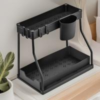 Útiles organizadores de 2 niveles debajo del fregadero con ganchos y estante para vasos colgante, estante de baño multiusos, organizador de cocina, estante de almacenamiento para el hogar - details 7