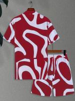 Conjunto Casual de Verano Camiseta y Pantalones de Poliéster 100% Cuello de Lengua, Tela Tejida No Elástica Impresión a Rayas Irregulares Ajuste Regular 120g/m² - details 4
