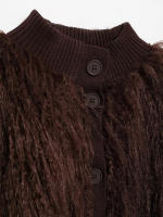 TRAFZA, chaqueta de invierno con cuello redondo de punto con efecto de piel sintética para mujer, abrigo de manga larga con un solo pecho y temperamento elegante para mujer - details 5