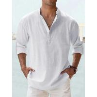 Camisas de lino y algodón para hombre, camisas informales ligeras de manga larga, Henley, playeras Hawaianas, ropa de calle - details 3