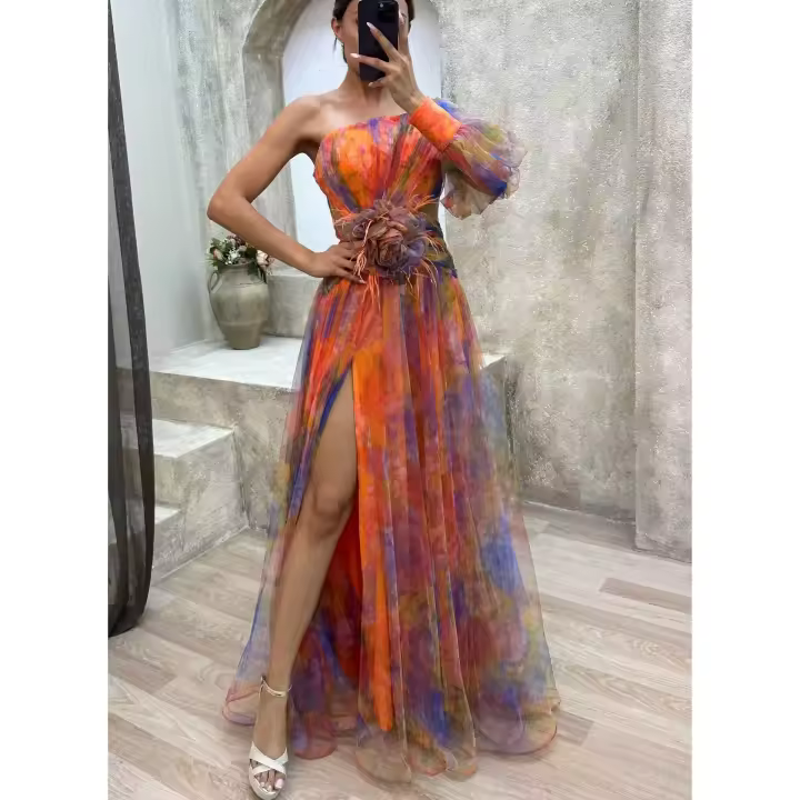 Vestido Elegante de Malla Multifuncional para Mujer Estilo Descubierto con Hombros - 1