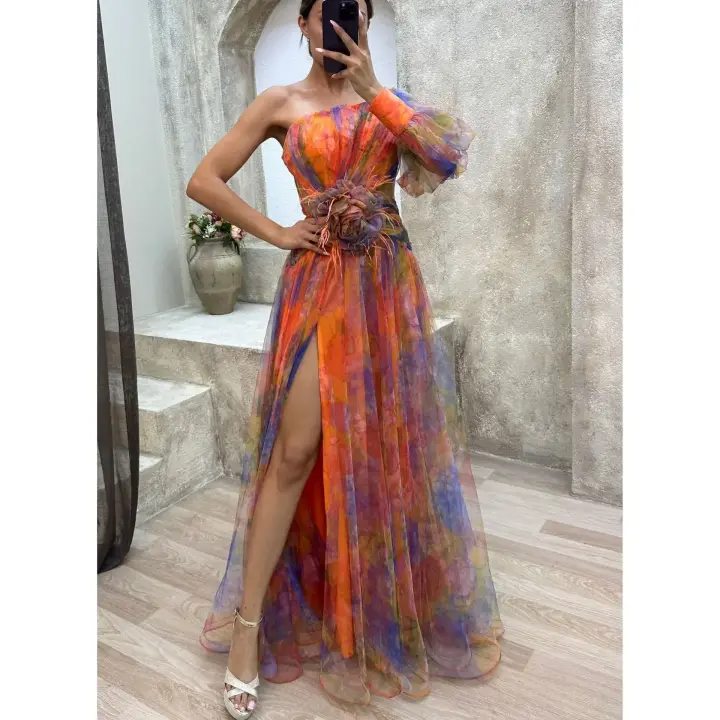 Vestido Elegante de Malla Multifuncional para Mujer Estilo Descubierto con Hombros - 1