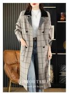 Abrigo de mujer con solapas de otoño e invierno, cárdigan largo de punto a cuadros con doble botonadura y bolsillos grandes, 100% de lana pura, 2024 - details 3